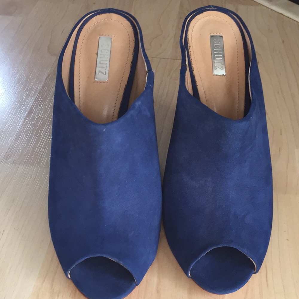 Schutz Cobalt Blue Suede Wedges